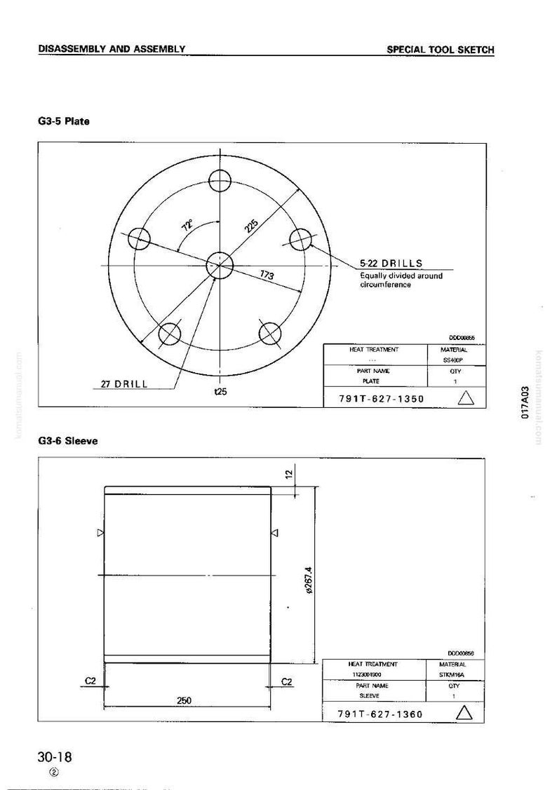 May include: Technical drawing of a G3-5 plate and a G3-6 sleeve. The plate is circular with six holes and measurements in millimeters. The sleeve is rectangular with dimensions of 250mm x 12mm and a diameter of 267.4mm.