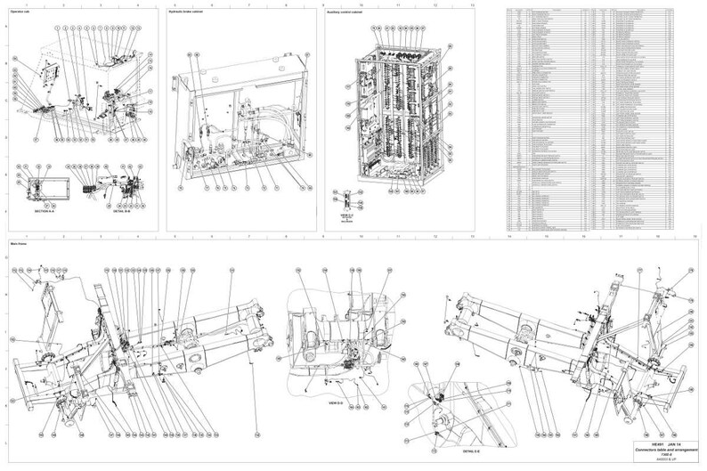 May include: Detailed technical drawings of mechanical components, including various views and exploded diagrams. The illustrations are in black and white, with numerous labels and callouts pointing to specific parts. The drawings appear to be for engineering or manufacturing purposes.
