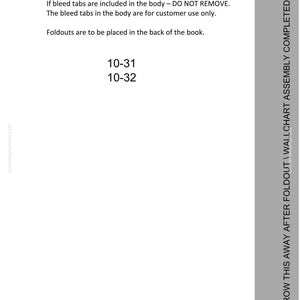 K&ouml;nnte beinhalten: Eine wei&szlig;e Seite mit Text, der Anweisungen f&uuml;r Faltbl&auml;tter und Wandkarten enth&auml;lt. Der Text enth&auml;lt den Titel "FOLDOUTS AND/OR WALLCHARTS AS SHOWN IN THIS ORDER" sowie Anweisungen zu Beschnittmarken und der Platzierung von Faltbl&auml;ttern. Die Seite enth&auml;lt auch die Nummern 10-31 und 10-32.