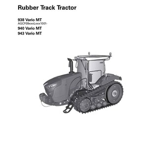 May include: A gray Fendt Rubber Track Tractor, model 938 Vario MT, is featured in this workshop service manual. The image includes the Fendt logo and text indicating the manual's purpose and the tractor's specifications. The manual is dated March 2020.