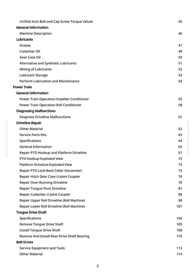 John Deere 945, 955 Center Pivot Rotary Mower-Conditioner Technical Manual PDF | Instant Download image 4