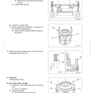 K&ouml;nnte beinhalten: Diagramm zur Montage eines Torqflow-Getriebes mit nummerierten Schritten und detaillierten Illustrationen. Enth&auml;lt Teile wie Geh&auml;use, Kolben, Federn und F&uuml;hrungsstifte. Ma&szlig;e in Millimetern.