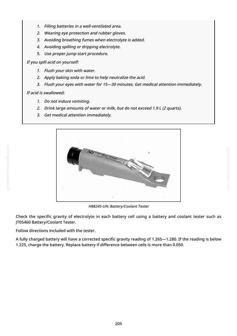 May include: A battery and coolant tester, model H88245-UN, is shown in a close-up image. The device is silver and black, with a clear tube and a nozzle. Instructions for battery maintenance are also included.