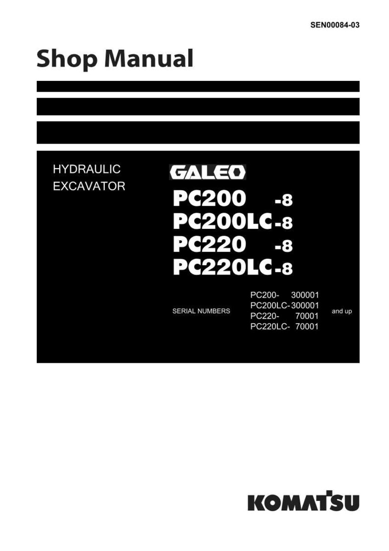 May include: Shop Manual for Hydraulic Excavator models PC200, PC200LC-8, PC220, and PC220LC-8. Includes serial number information. The Komatsu logo is at the bottom.
