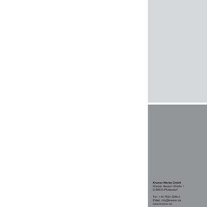 May include: The Kramer logo and the text "KRAMER on the safe side" are displayed in black. The background is split between white and grey panels. Contact details for Kramer-Werke GmbH are visible at the bottom.