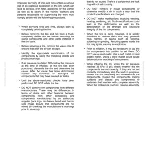 K&ouml;nnte beinhalten: Eine Seite aus einem Handbuch mit dem Titel "Reifen und Felgen" mit Sicherheitshinweisen. Der Text enth&auml;lt Warnungen zur Reifenwartung, Felgenkomponenten und Aufblasanweisungen. Das Dokument bietet detaillierte Anweisungen und Sicherheitsrichtlinien.