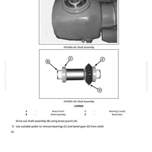May include: Diagram of a shaft assembly with labeled components. Includes a brass punch, shaft assembly, bearings, and bevel gear. The image is a technical illustration with callouts and text for identification.
