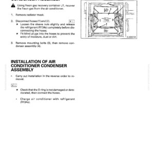 Puede incluir: Una p&aacute;gina de manual que detalla la extracci&oacute;n e instalaci&oacute;n de un conjunto de condensador de aire acondicionado. El texto incluye instrucciones y diagramas, con medidas en cm.