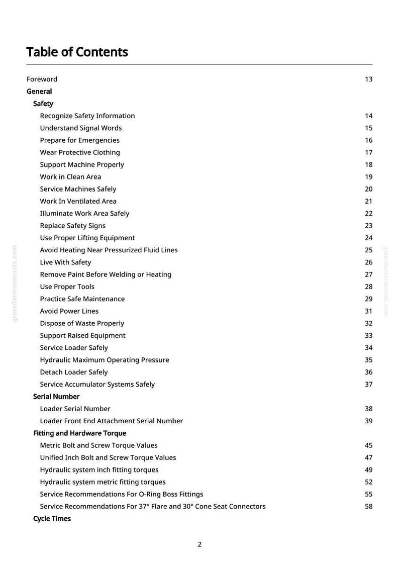 Pode incluir: Uma p&aacute;gina branca intitulada "Tabela de Conte&uacute;dos" com uma lista de t&oacute;picos e n&uacute;meros de p&aacute;gina. Os t&oacute;picos incluem "Seguran&ccedil;a", "N&uacute;mero de S&eacute;rie" e "Torque de Montagem e Hardware". Os n&uacute;meros de p&aacute;gina est&atilde;o no lado direito da p&aacute;gina.