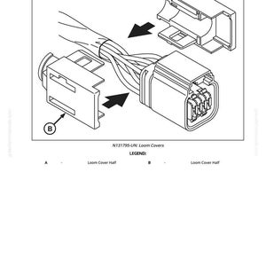 May include: Diagram of loom covers, featuring two halves and a connector with multiple wires. Arrows indicate assembly. Text includes "N131795-UN: Loom Covers" and "Loom Cover Half".