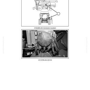 May include: Diagram of a fuse center connector (J4) with a combine harvester and tractor illustration. The image includes a close-up of the connector and the text "XA13-4-Fuse Center Connector (J4)" and "H112729-UN: XA13-4".