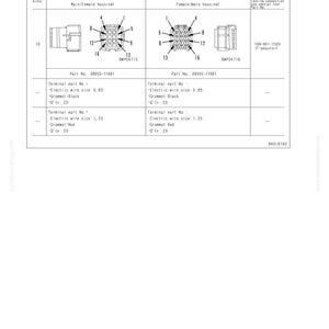 May include: Diagram of an SWP type connector with male and female housing, labeled with part numbers and specifications. Includes details on electric wire sizes and grommet colors.