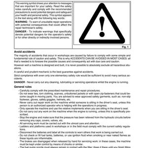 May include: A page from a manual with the title "SAFETY NOTES" and a warning symbol. The symbol is a black exclamation point inside a black triangle. The text provides safety instructions and warnings for machinery repair.