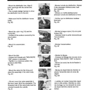 K&ouml;nnte beinhalten: Montageanleitung f&uuml;r ein Komatsu Modell JPB3600V. Die Seite enth&auml;lt Diagramme und Text auf Deutsch, der Schritte wie die Montage des Verteilerkastens, des Nylonrings und der Ventilanordnung detailliert. Der Text enth&auml;lt Messungen in Nm und erw&auml;hnt "MOLYKOTE 1000" Fett.