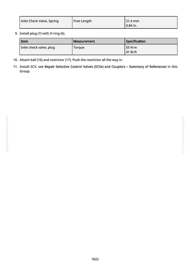 Pode incluir: Uma p&aacute;gina de manual com especifica&ccedil;&otilde;es t&eacute;cnicas. Inclui medi&ccedil;&otilde;es para uma mola da v&aacute;lvula de reten&ccedil;&atilde;o de entrada, com um comprimento livre de 21,4 mm. Tamb&eacute;m est&aacute; listada a especifica&ccedil;&atilde;o de torque para um buj&atilde;o da v&aacute;lvula de reten&ccedil;&atilde;o de entrada, a 55 N-m.