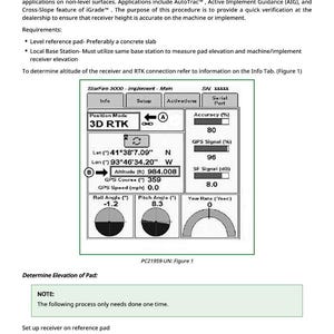 K&ouml;nnte beinhalten: Technisches Dokument mit dem Titel &bdquo;Receiver Height Optimization&ldquo; mit Diagrammen und Text. Das Dokument enth&auml;lt Anweisungen f&uuml;r GPS-Anwendungen, H&ouml;henmessungen und Einrichtungsverfahren. Das Bild zeigt auch eine Ger&auml;teschnittstelle.