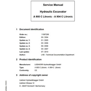 Liebherr A900c a904c litronic Hydraulic excavator Service Manual PDF | Workshop Repair | Instant Download image 2
