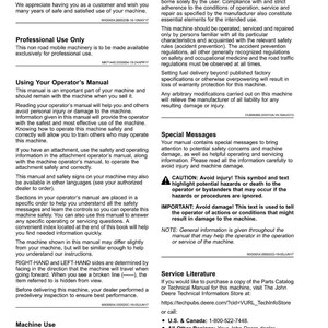 May include: A printed manual titled "Introduction" for a John Deere product. The manual includes safety information, operating instructions, and contact details for customer service. The cover is white with black text.