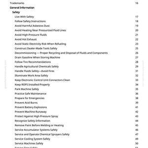 Pu&ograve; includere: Una pagina bianca con un sommario nero per un manuale. La tabella elenca argomenti di sicurezza come "Evitare la polvere di amianto dannosa" e "Prevenire le esplosioni della batteria". I numeri di pagina sono elencati a destra.