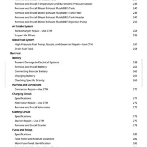 May include: A page from a manual with a list of automotive repair procedures, including fuel system, electrical, and starting circuit tasks. The text is black on a white background, with page numbers on the right.
