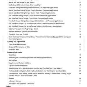 May include: A page from a manual with a table of contents. The text includes specifications, dimensions, torque values, and information on fuels, lubricants, and engine components. The page number is 3.