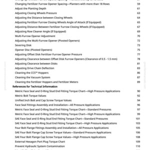 May include: A page from a manual with a list of agricultural equipment maintenance procedures. The text includes instructions for adjusting various components, such as row markers, openers, and closing wheels. The page number is 3.