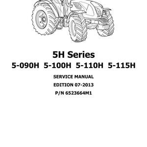 May include: Line drawing of a tractor from the 5H Series. The image includes the model numbers 5-090H, 5-100H, 5-110H, and 5-115H. The text "SERVICE MANUAL" and "EDITION 07-2013" are also present.