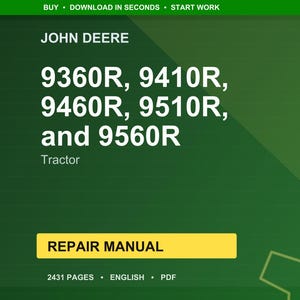 John Deere 9360R, 9410R, 9460R, 9510R, And 9560R 9R Tractor Repair Manual Pdf | Service Workshop | Instant Download image 1