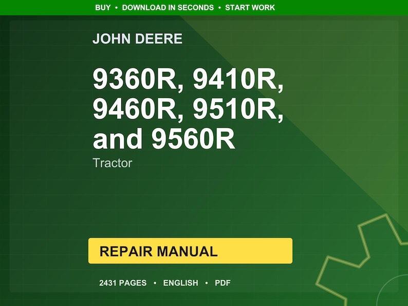 John Deere 9360R, 9410R, 9460R, 9510R, And 9560R 9R Tractor Repair Manual Pdf | Service Workshop | Instant Download image 1