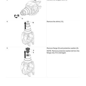 Peut inclure: Diagramme technique illustrant le d&eacute;montage d'un composant m&eacute;canique, probablement un essieu. L'image montre des instructions &eacute;tape par &eacute;tape avec des fl&egrave;ches et des &eacute;tiquettes pour retirer des pi&egrave;ces comme un &eacute;crou &agrave; bride, des cales et une rondelle de protection. Le texte indique "EXTRAORDINARY JOBS."