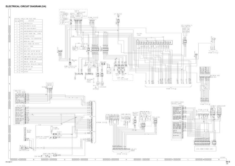 K&ouml;nnte beinhalten: Ein detailliertes elektrisches Schaltbild in Schwarzwei&szlig;, beschriftet mit "ELECTRICAL CIRCUIT DIAGRAM (3/4)". Das Diagramm zeigt verschiedene Komponenten und elektrische Verbindungen mit Textbeschriftungen und Nummern.