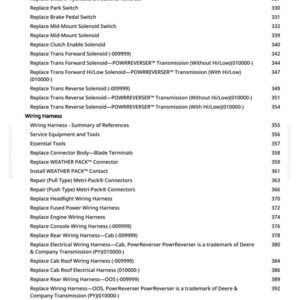 Puede incluir: Una lista detallada de piezas para los sistemas de cableado y transmisi&oacute;n de un veh&iacute;culo. El texto blanco sobre fondo blanco enumera componentes como sensores, interruptores y mazos de cables, con los n&uacute;meros de p&aacute;gina correspondientes.