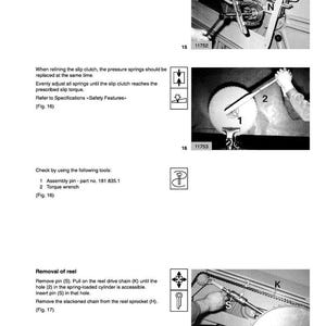 May include: Technical manual page with diagrams and instructions for machinery maintenance. Includes images of tools and components, with text descriptions and numbered steps for repair procedures.