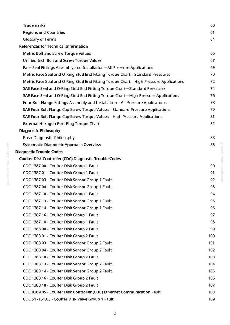 K&ouml;nnte beinhalten: Eine Seite aus einem technischen Handbuch mit Inhaltsverzeichnis und Diagnose-Fehlercodes. Der Text enth&auml;lt Verweise auf technische Informationen, Diagnosephilosophie und Fehlercodes f&uuml;r einen Coulter-Disk-Controller.