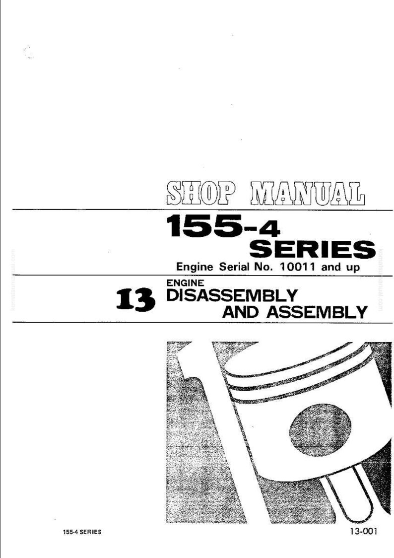 May include: A shop manual page with the title "SHOP MANUAL 155-4 SERIES". The page includes the text "Engine Serial No. 10011 and up" and "13 DISASSEMBLY AND ASSEMBLY". An illustration of an engine piston is in the lower right corner.