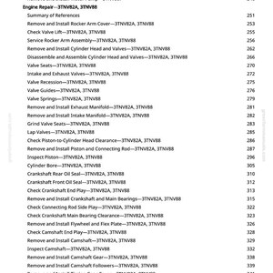 May include: A page from a manual with a list of engine repair procedures, including removing and installing various components like the thermostat, water pump, and valves. The text is black on a white background.