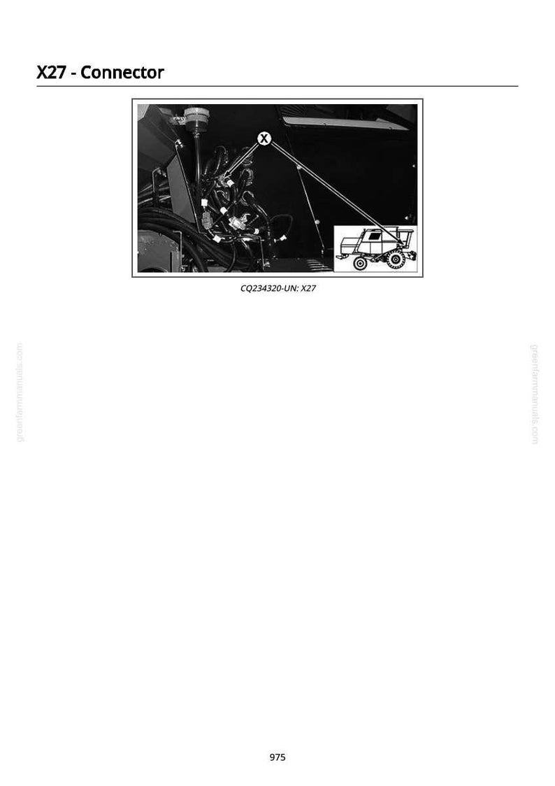 May include: Black and white diagram of an X27 connector, with the text "X27 - Connector" at the top. The diagram includes a detailed illustration of the connector and a simplified schematic of a vehicle.
