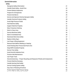 Pode incluir: Uma p&aacute;gina de um manual intitulada "Tabela de Conte&uacute;dos". O texto lista t&oacute;picos de seguran&ccedil;a como "Manusear fluidos com seguran&ccedil;a", "Prevenir explos&otilde;es de bateria" e "Manter o sistema de arrefecimento em seguran&ccedil;a". N&uacute;mero da p&aacute;gina 2.