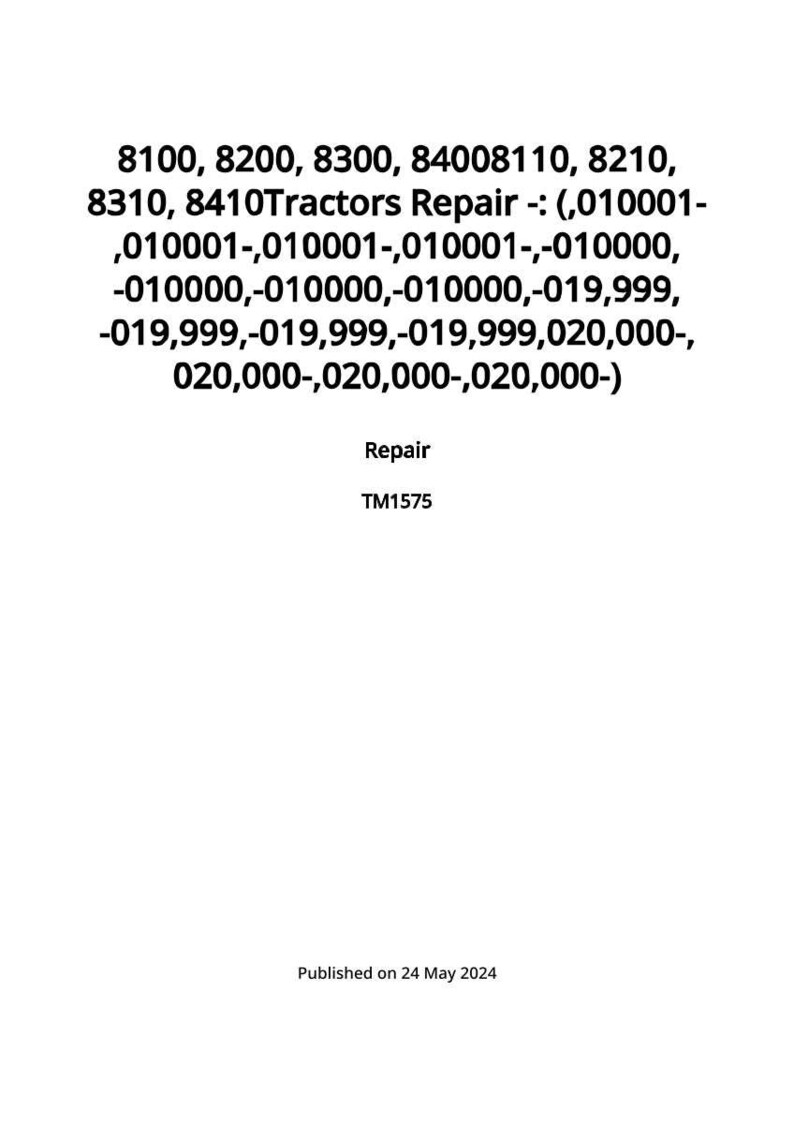 May include: White background with black text detailing tractor repair information, including numbers and codes. The word "Repair" is also present, along with the code TM1575. The date of publication is May 24, 2024.