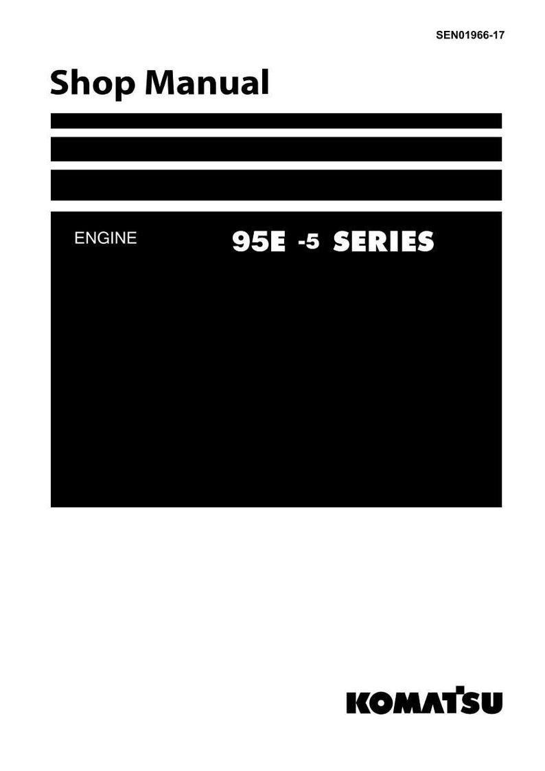 Puede incluir: Un manual de taller en blanco y negro con el texto "Shop Manual" en la parte superior. El texto "ENGINE" es visible, junto con "95E -5 SERIES". El logotipo de Komatsu est&aacute; en la parte inferior.