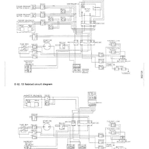 K&ouml;nnte beinhalten: Ein detailliertes Schaltbild mit Textbeschriftungen und Linien, das elektrische Verbindungen veranschaulicht. Das Diagramm enth&auml;lt Komponenten wie Sicherungen, Schalter und Relais, mit Beschriftungen wie "Controller A". Das Bild ist in Schwarzwei&szlig;.