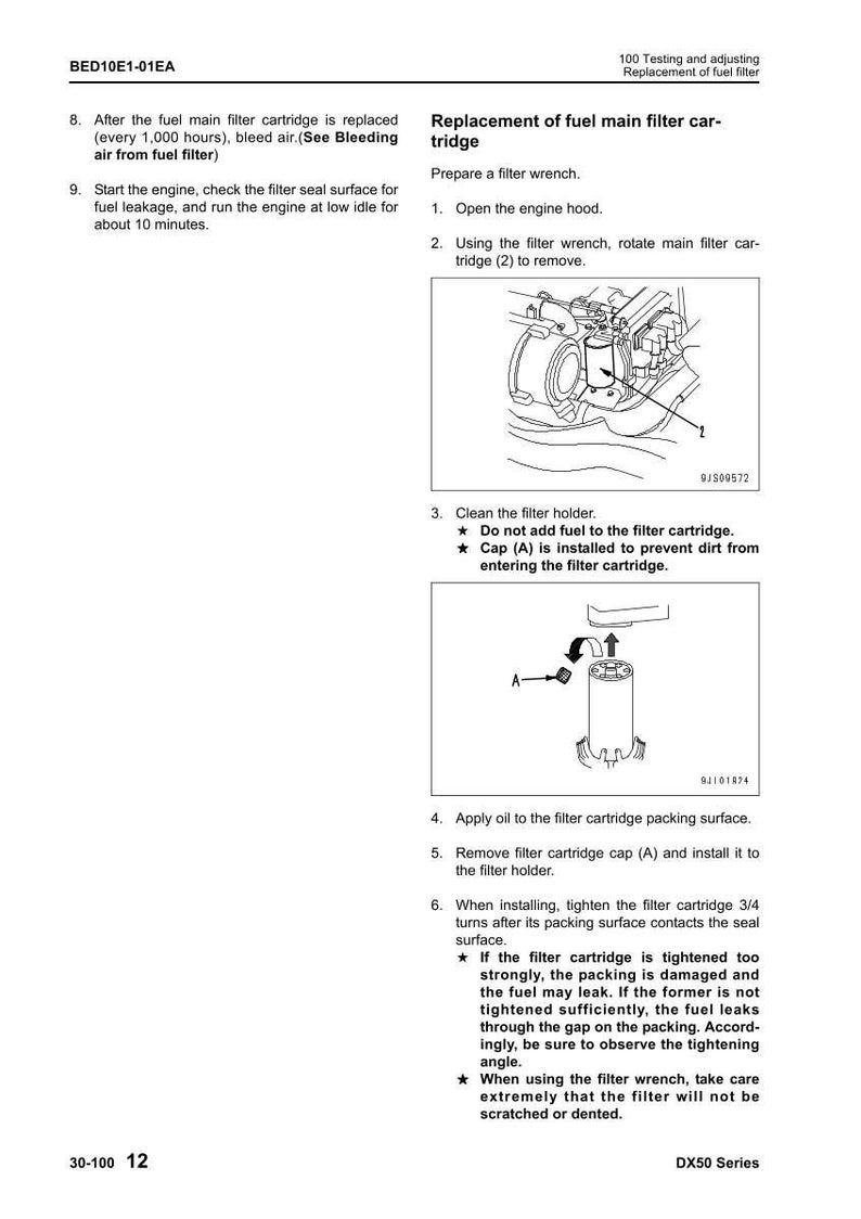 Pode incluir: Diagrama de instru&ccedil;&otilde;es para a substitui&ccedil;&atilde;o do filtro de combust&iacute;vel. Inclui imagens de componentes do motor, cartucho do filtro e suporte do filtro. Instru&ccedil;&otilde;es de texto detalham os passos.