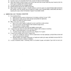 May include: A page from a manual detailing the assembly, testing, inspection, and troubleshooting of a starting motor. The text is in black font on a white background, with numbered lists and sub-points.