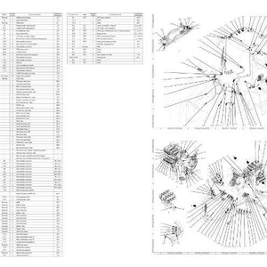 May include: A technical diagram in black and white, featuring a detailed list of text and numbers on the left and several complex line drawings on the right. The drawings show interconnected components.