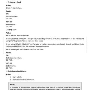 Puede incluir: Documento blanco con texto negro que detalla el procedimiento 'Transmission Come Home Mode'. El documento incluye instrucciones para comprobaciones preliminares, verificaci&oacute;n de c&oacute;digo y comprobaciones operativas, con acciones y resultados espec&iacute;ficos.