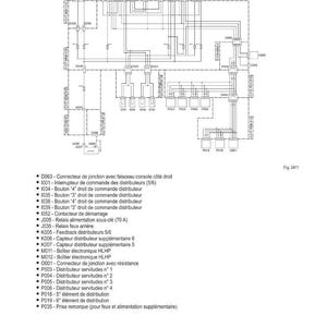 May include: Electrical schematic diagram with various components labeled. Includes connectors, switches, relays, and distributors. Text in French. The diagram is on a white background.