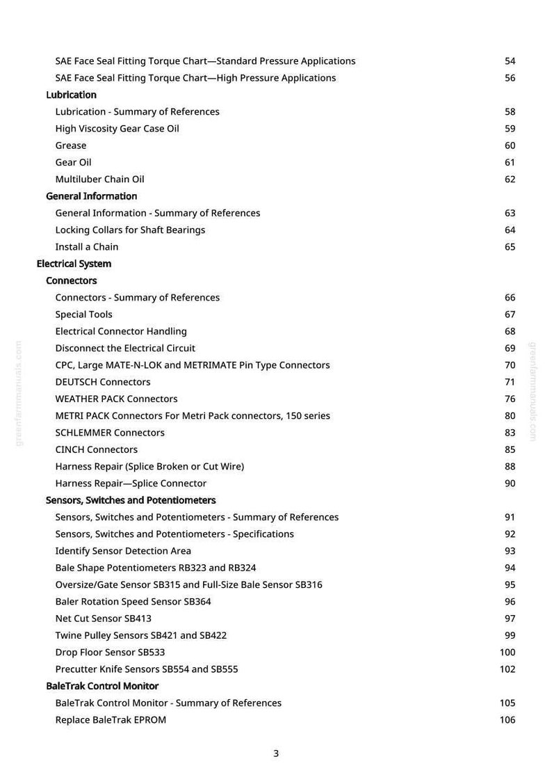Może przedstawiać: Biała strona z instrukcji z indeksem. Tekst zawiera sekcje dotyczące smarowania, układ&oacute;w elektrycznych, złączy i czujnik&oacute;w. Numery stron są wymienione.