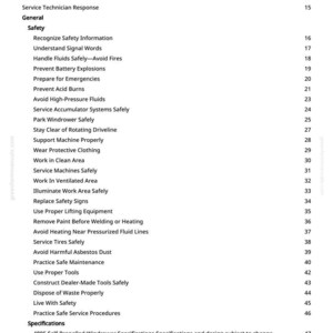 May include: A white page titled "Table of Contents" from a manual. The table lists safety topics such as "Recognize Safety Information" and "Prevent Battery Explosions". Page numbers are listed on the right.