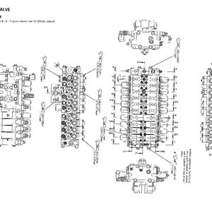 May include: Technical diagram of a control valve, labeled "10-SPOOL VALVE." The image shows multiple views of the valve, including detailed schematics with measurements and annotations. The diagram is in black and white.