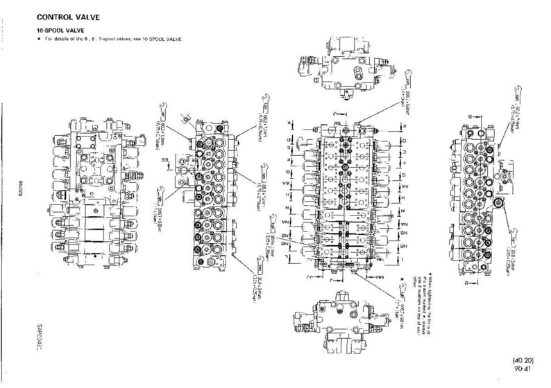May include: Technical diagram of a control valve, labeled "10-SPOOL VALVE." The image shows multiple views of the valve, including detailed schematics with measurements and annotations. The diagram is in black and white.